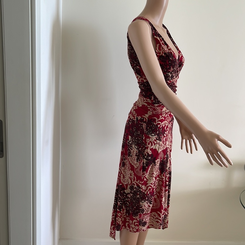 NWOT Cache Red and Cream Asymmetrical Sleeveless Dress - Picture 2 of 4